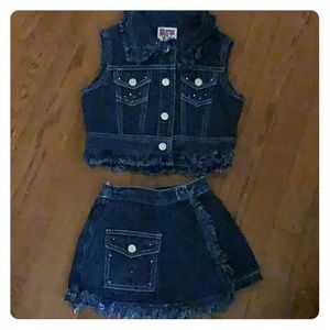 Never worn 2 piece blue jean vest and skirt